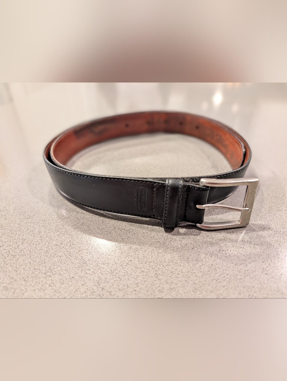 Coach Black Leather Belt with Silver-Tone Buckle